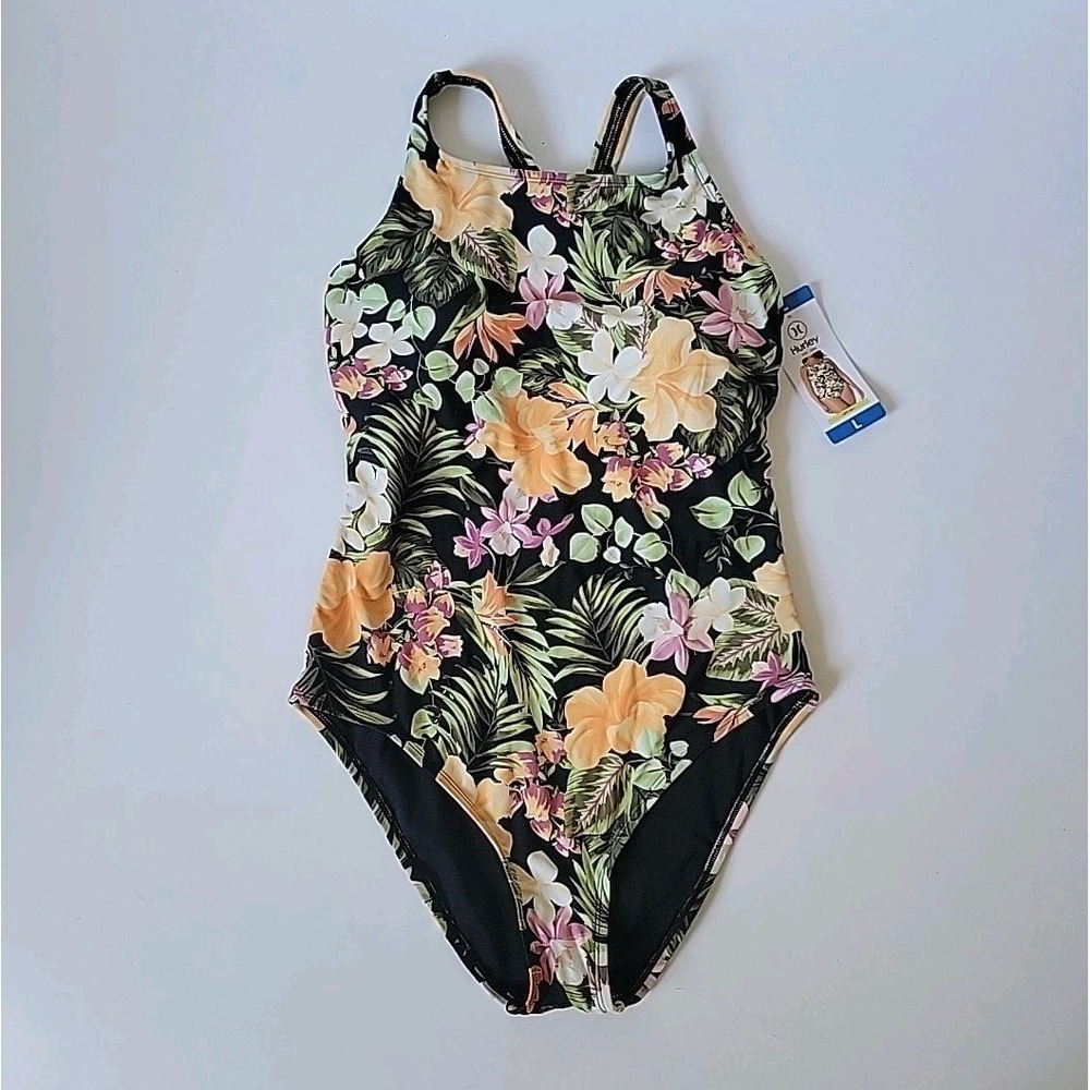 Hurley One Piece Swimsuit Large Floral UPF 50+NEW Beach Hawaiian Resort Tropical